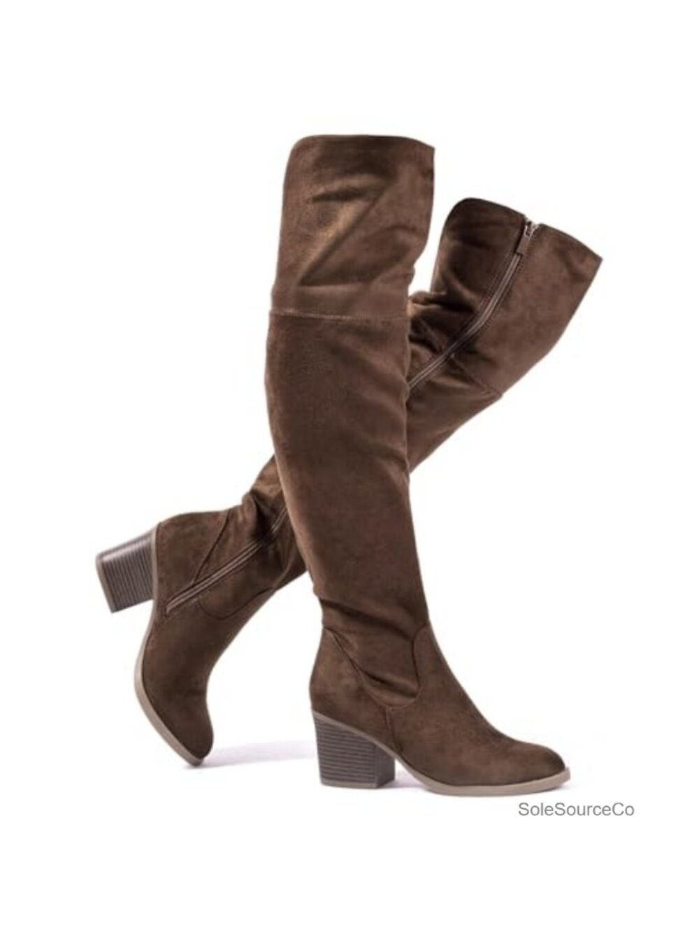Womens Over The Knee Thigh High Boots Suede Block Heel Side Zip